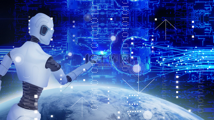 智能機器人5G技術(shù)研發(fā)夜晚機器人科技5G科技接觸攝影圖配圖